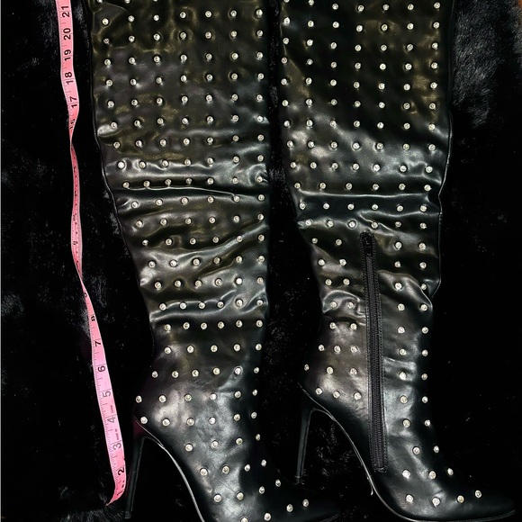 Rhinestone over knee black boots - Picture 1 of 9